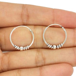 Aros Bali de plata 925 de 15 mm de diámetro para mujer, aros Bali, criollos Bali, aros étnicos de plata, regalo para mujer