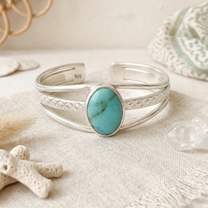 Turquoise ring in 925 sterling silver for women, adjustable vintage ring with turquoise stone