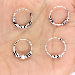 Aros Bali de plata 925 para mujer, étnicos, tribales, de 16 mm de diámetro, regalo para mujer.
