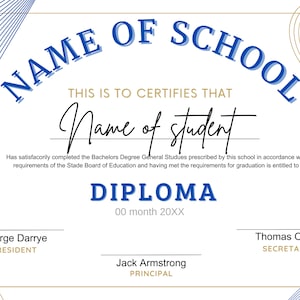 Educational diploma template, educational diploma, diploma template to print, certificate template to personalize, printable diploma, template