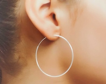 Fine 925 silver creoles for women Ø 45mm, Ø 50mm or Ø 60mm, silver creole earrings for women, large hoop earring