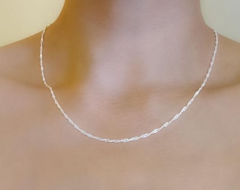 925 Silver Singapore Chain for Women 40, 45 or 50 cm - 2 mm, Twisted Chain, Silver Chain 40 cm, Silver Chain 45 cm