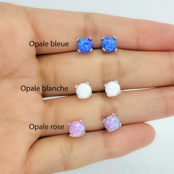 Boucles d'oreilles opale bleue, opale rose, opale blanche, Boucles d'oreilles opale argent 925 pour femme, boucles d'oreilles pierre opale