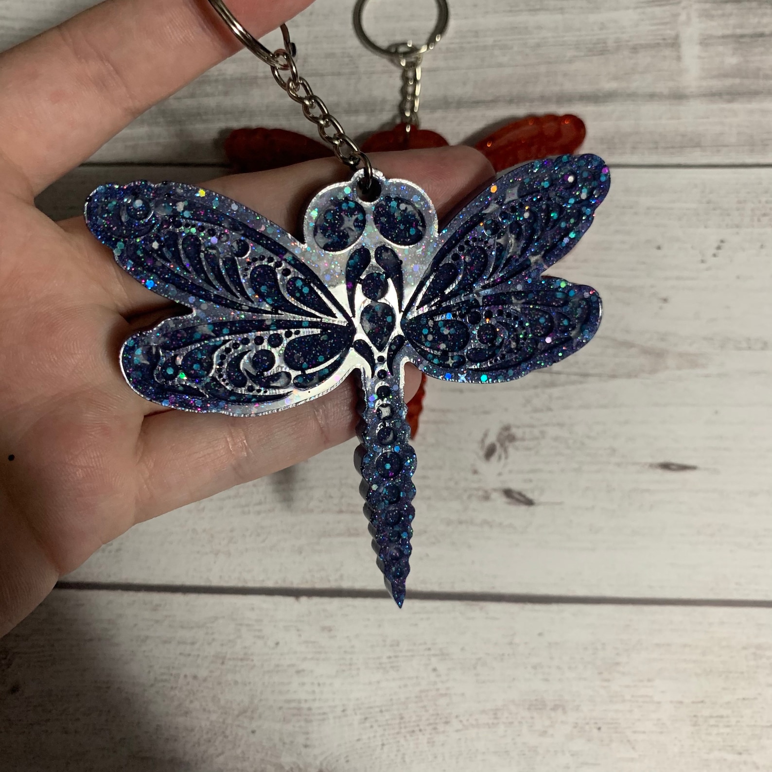 Dragonfly Glitter Keychain Etsy