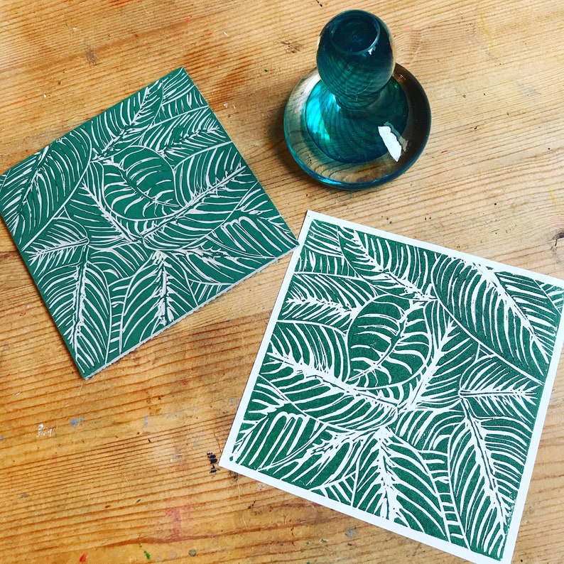 Botanical I Dark Green Lino Print Hand Printed Lino Cut Etsy UK