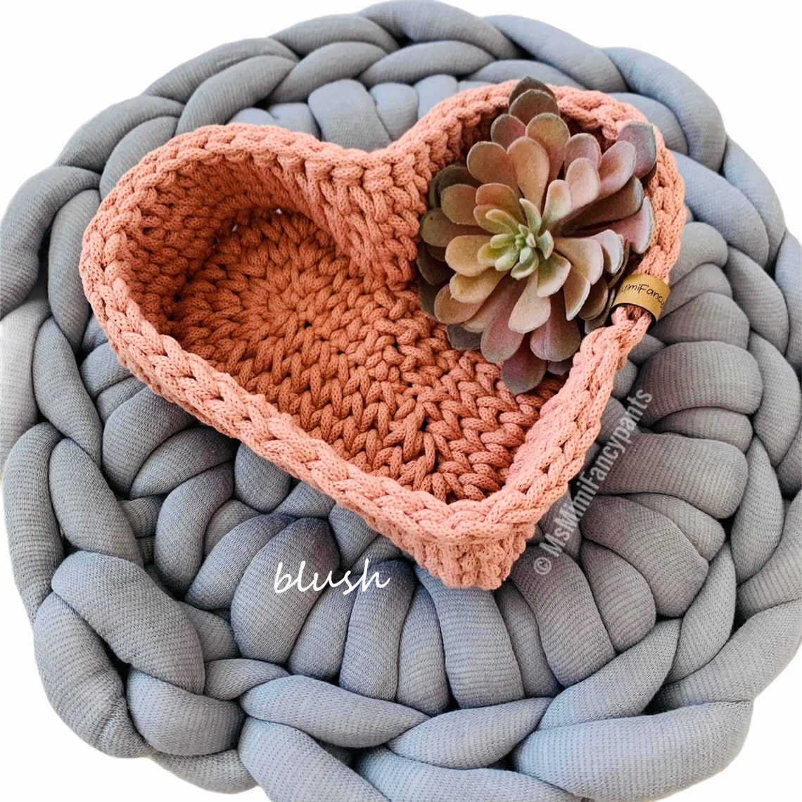 Crochet basket crocheted in heart shape handmade basket heart | Etsy