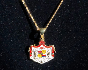 14k Gold Enamel "Hawaiian Coat of Arms" Pendant w/ 2mm Chain INCLUDED