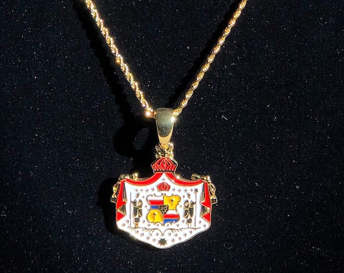 14k Gold Enamel "Hawaiian Coat of Arms" Pendant w/ 2mm Chain INCLUDED