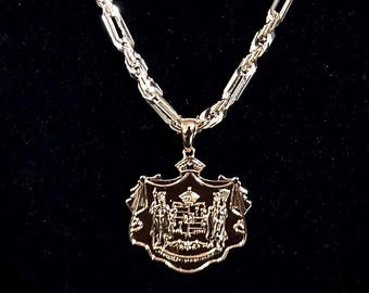 Gold Hawaiian Coat of Arms Pendant w/ Milano Chain