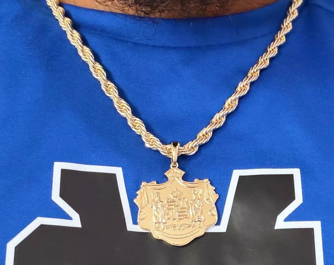 Featured listing image: 14k Gold Hawaiian Coat of Arms Pendant with 6mm Necklace Chain