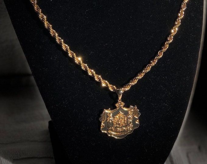 14k Gold Hawaiian Coat of Arms Pendant with 5mm Thick Chain