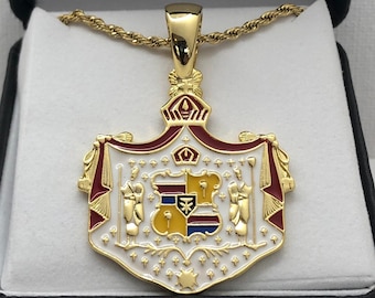 14k Gold Enamel "Hawaiian Coat of Arms" Pendant w/ 2mm Chain INCLUDED