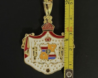14k GOLD Enamel Hawaiian Coat of Arms PENDANT