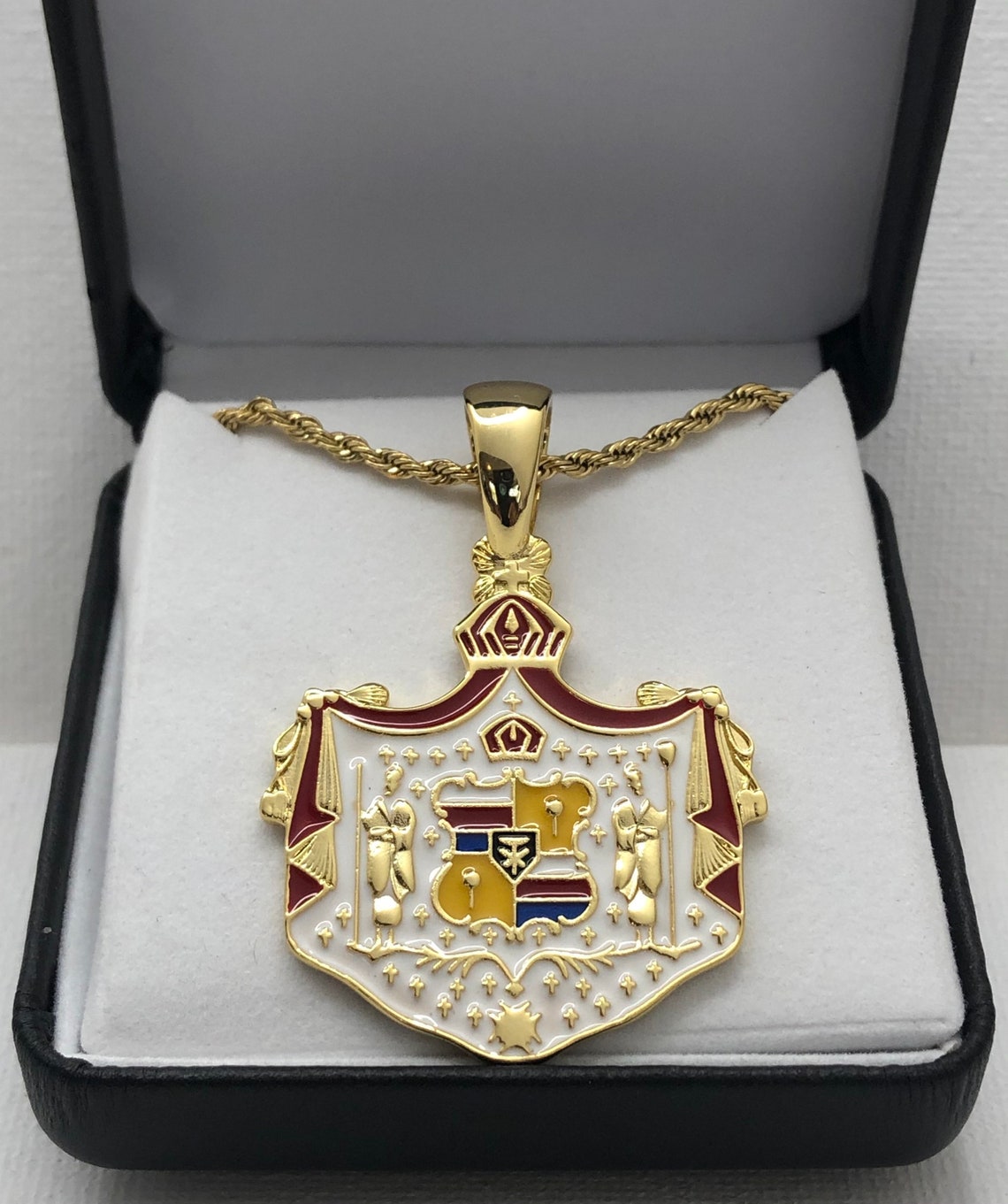 14k GOLD Enamel Hawaiian Coat of Arms PENDANT Etsy