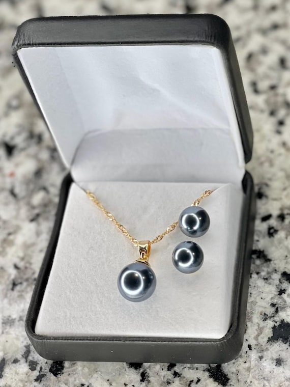 Tahitian Pearl Necklace SET 20” Long Chain Silver