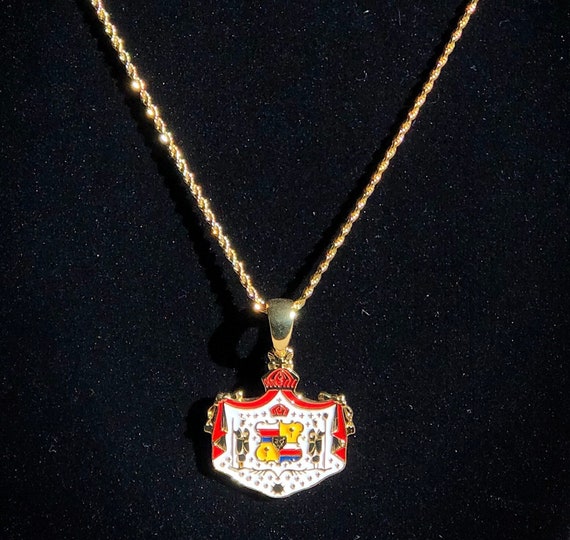 14k Gold Enamel "Hawaiian Coat of Arms" Pendant w/ 2mm Chain INCLUDED