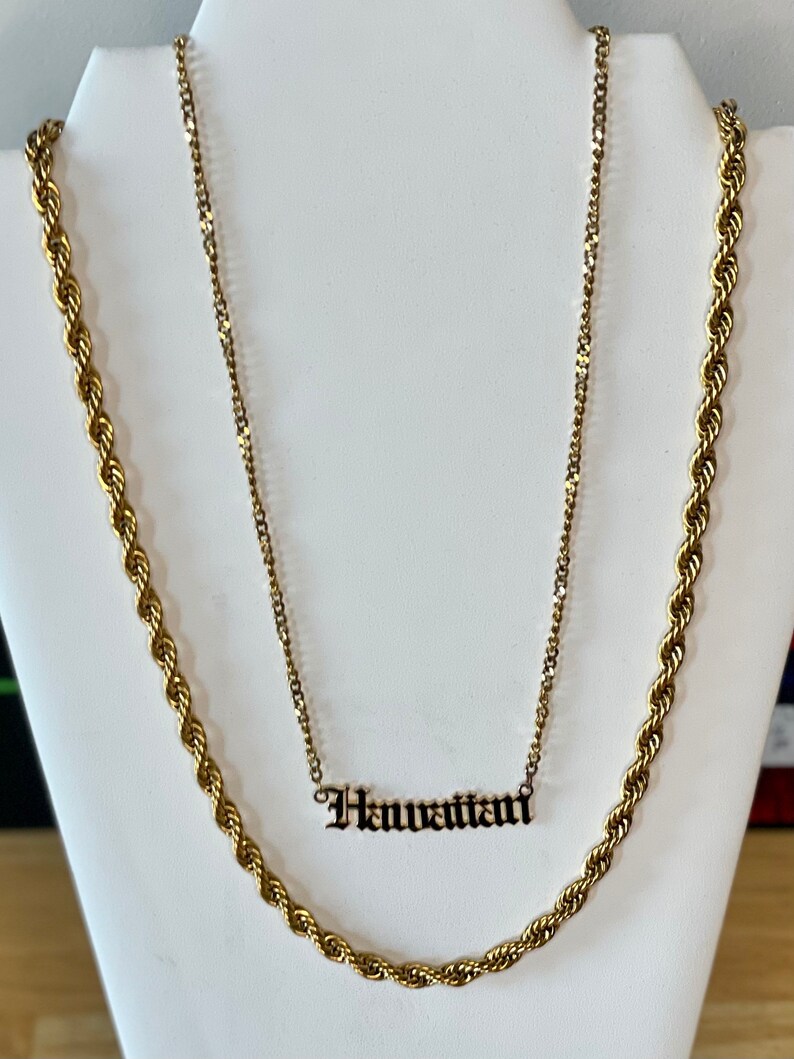 14k Gold HAWAIIAN Logo Nameplate W/ 6mm Rope Chain Set Etsy