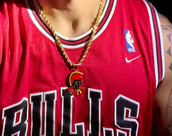 14k Gold Enamel KING KAMEHAMEHA Pendant - 6MM- 20” 925 Sterling Silver Chain