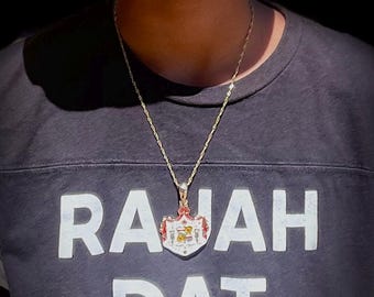 14k Gold Enamel "Hawaiian Coat of Arms" Pendant w/ 2mm Chain INCLUDED