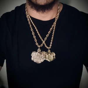 14k GOLD Hawaiian Coat of Arms XL Pendant with (6mm x 24in) Rope Chain
