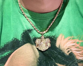 14k 925 Sterling Gold Rope w/ Hawaiian Coat of Arms Pendant