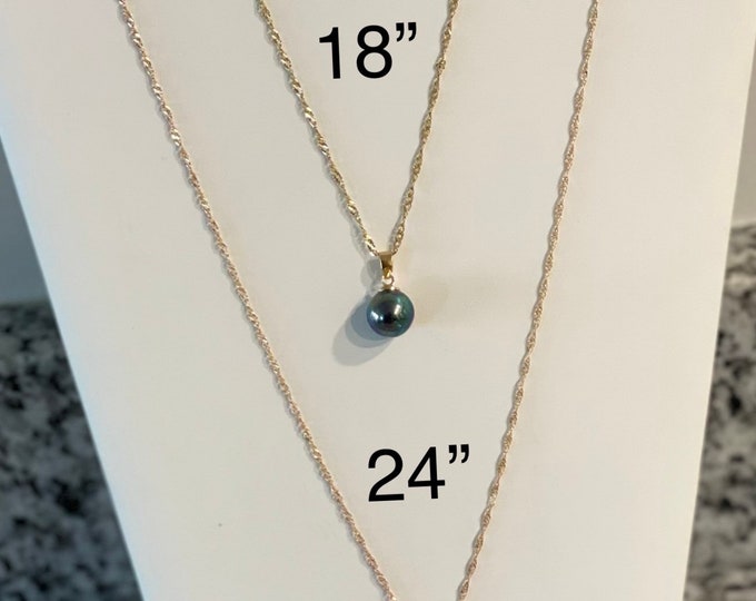 14k Gold TAHITIAN PEARL Necklace/ Earrings Set 24” Long Chain