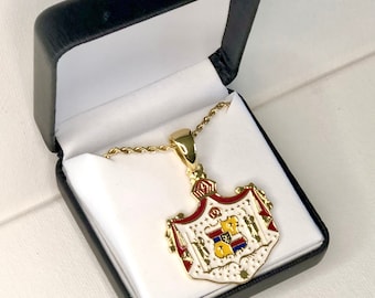 14k Gold Enamel "Hawaiian Coat of Arms" Pendant w/ 2mm Chain INCLUDED