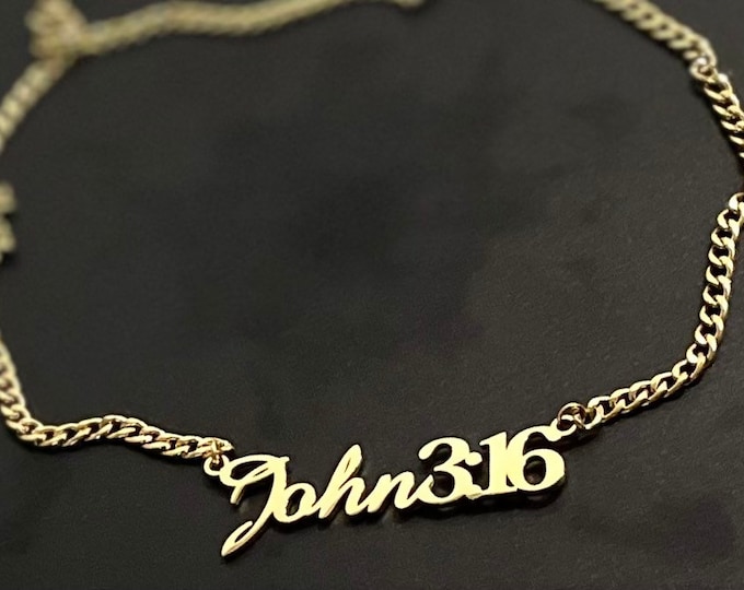 John 3:16 Customize Nameplate Gold Necklace