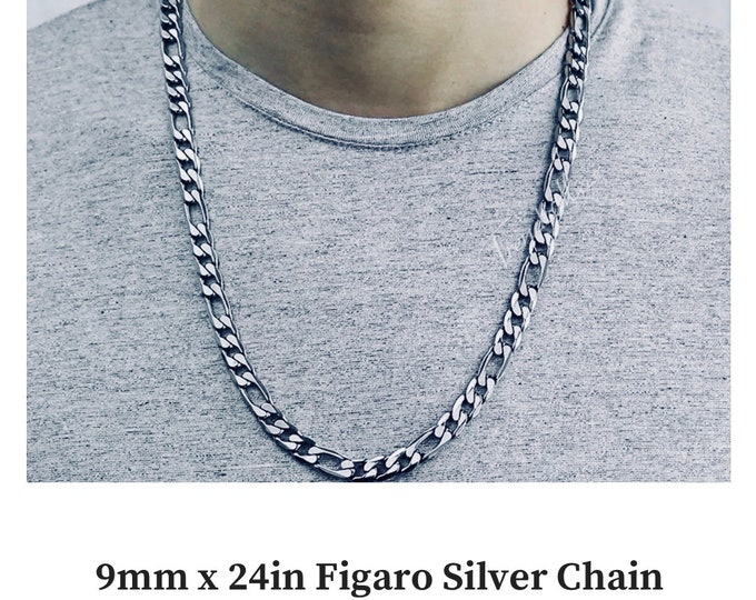 9mm Silver Figaro Chain