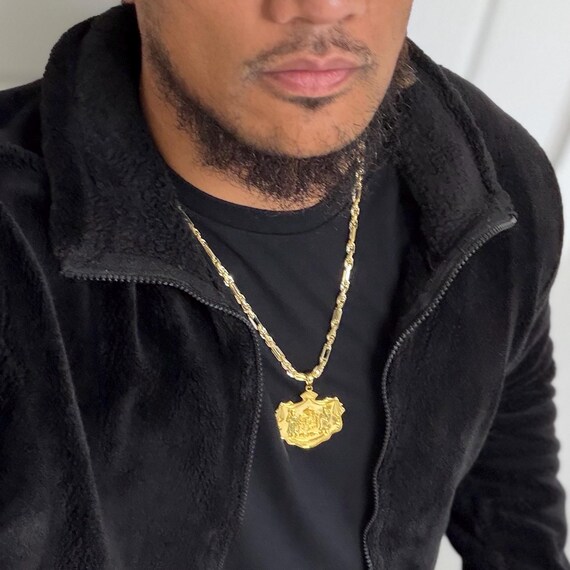 5mmThick Luxury Italian Milano 14k Gold Hawaiian Coat of Arms Pendant