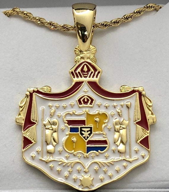 14k GOLD Enamel Hawaiian Coat of Arms PENDANT