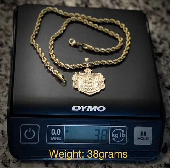14k Gold Hawaiian Coat of Arms Pendant with 5mm Thick Chain