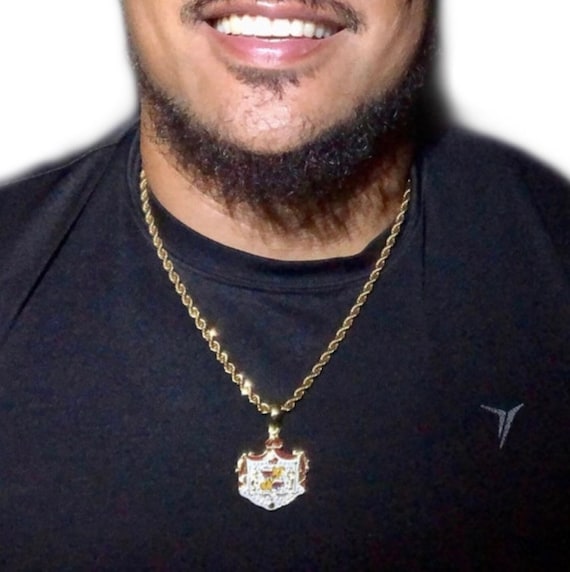 Hawaiian Coat of Arms 14k Gold Enamel Pendant w/ 5mm Chain INCLUDED