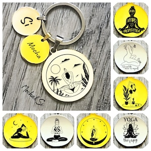 Personalized Yoga Name Keychain, Meditation Keychain, Zen Protection Gift, self-love keychain gift, Yoga Teacher Gift,mental health keychain