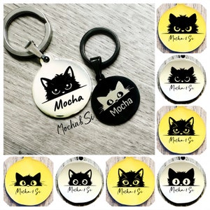 Personalized Engraved Cat Tag, Big eye Kitten Tag, Cartoon Cat Tag, Cute Cat tag, Double Side Silent Collar Tag, Cat ID Tag, Cat Name Tag
