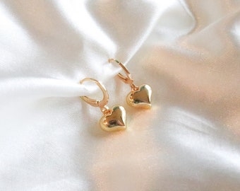 Tiny puffed heart earrings | 14k gold filed heart earrings | mini heart earrings | dainty gold earrings | small heart earrings |