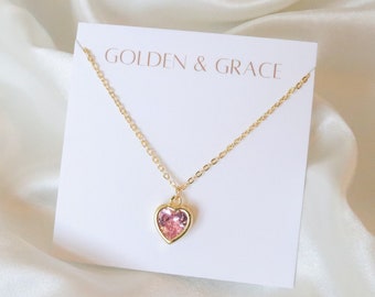 Baby girl birthstone necklace, toddler necklace gold baby necklace, baby girl Christmas gift, girl Christmas gift, heart birthstone necklace