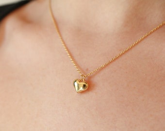 Tiny puffed heart necklace | 14k gold filed heart necklace | mini heart necklace | dainty gold necklace | small heart necklace | valentines