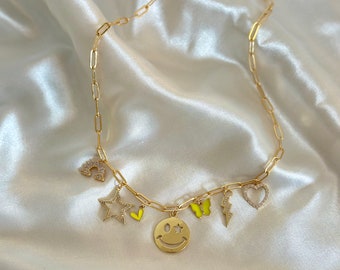 Custom Y2K charm necklace | Smiley face charm necklace | custom charm necklace | customizable charm necklace | create your own necklace |