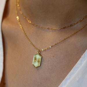 CLEARANCE Hexagon tag necklace | gold pendant necklace | gold hexagon pendant necklace | vintage look necklace | gold tag necklace |