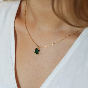 Gem pendant necklace | baguette cubic zirconia necklace | Emerald pendant necklace | birthstone necklaces | birthday jewelry gifts |