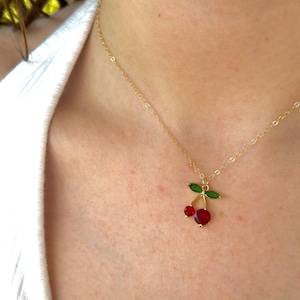 CLEARANCE Cherry charm necklace | cherry necklace | gold cherry necklace | red cherry charm necklace | cherries necklace | summer necklaces