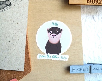 Hello from the Otter Side! - cute vinyl sticker with the little otter in a green circle