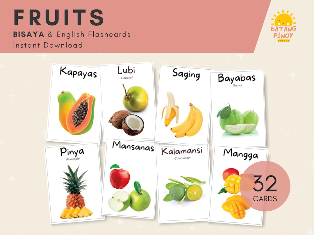 Fruits BISAYA Flash Cards With English Translation Bilingual Cards