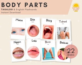Body Parts TAGALOG flash cards with English Translation | Bilingual Cards | Montessori | Printable and Easy to cut