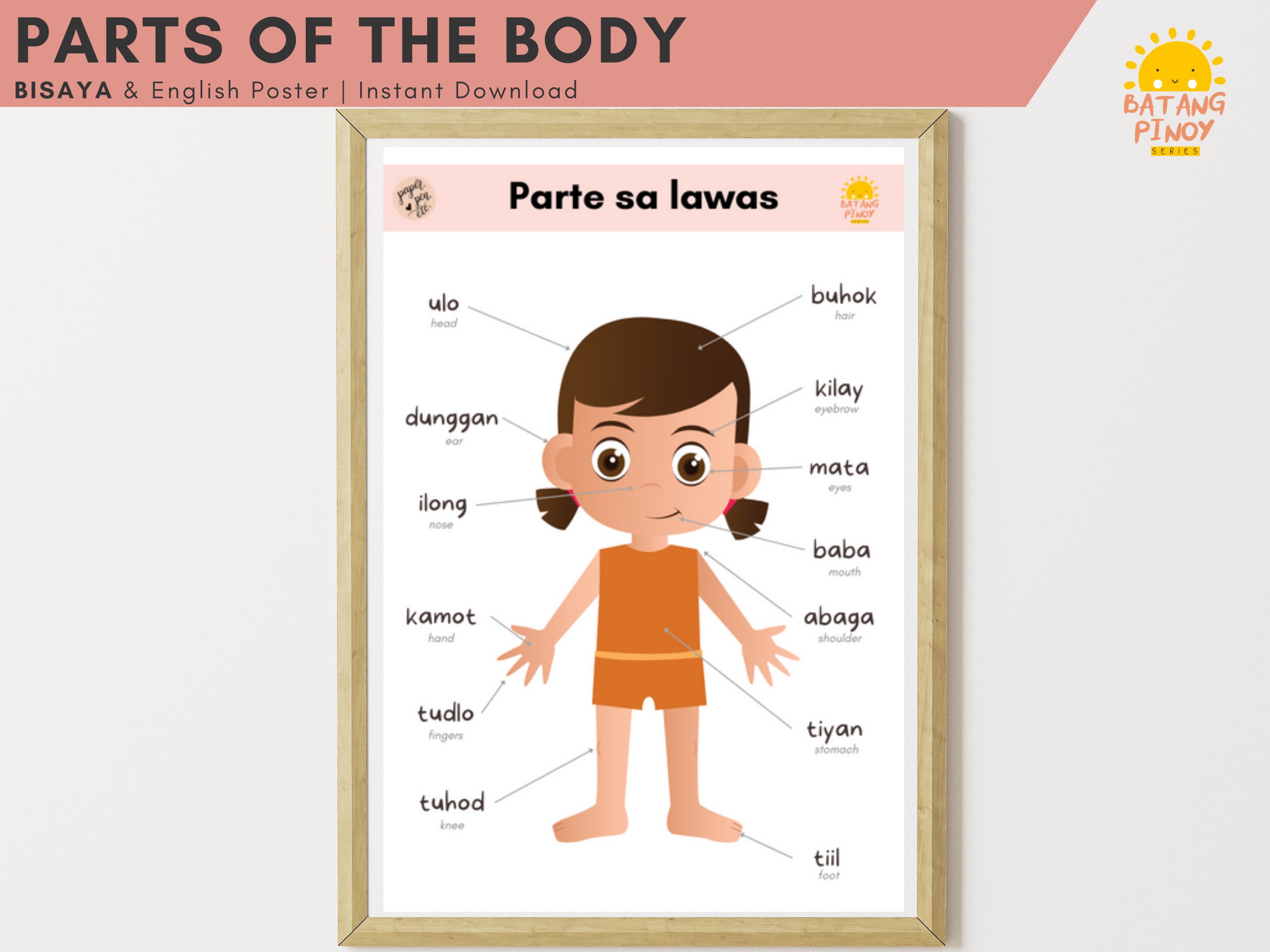 Body Parts BISAYA Poster With English Translation Bilingual Frame