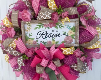 He is Risen Easter Wreath is beautiful for all of Spring, Spring Florals Wreath for your Front Door