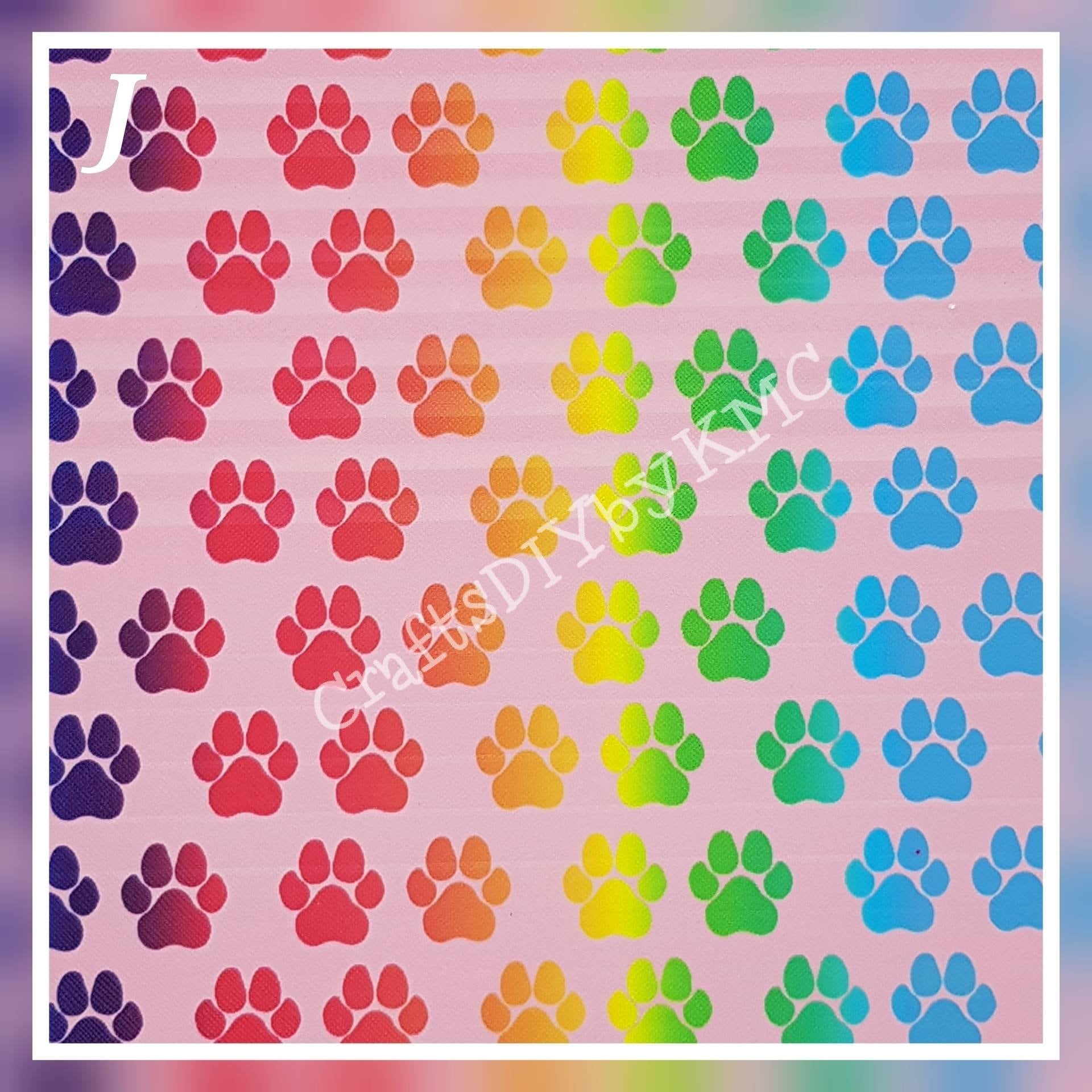 Colourful Paw Print ~A4 Sheet Leatherette  Faux Leather