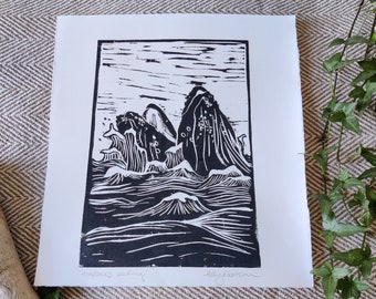 Feeding Humpback whales lino print