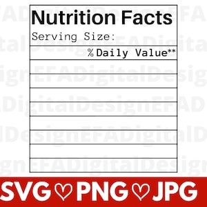 Nutrition Facts Svg Png Jpg Cut Files Blank template label svg Nutritional Facts template